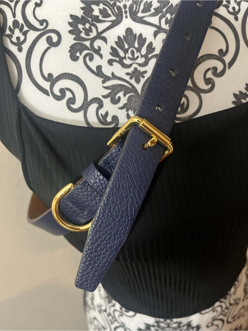Lauren Ralph lauren Classic Navy Leather Belt with Gold Buckle